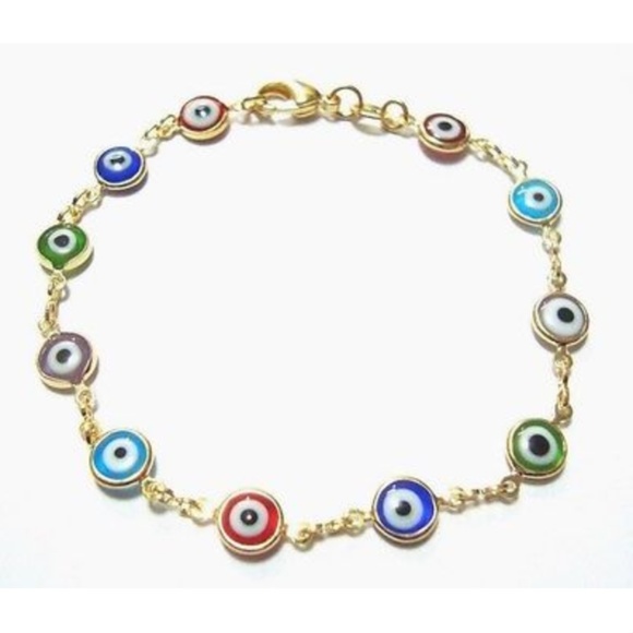 Unlisted Jewelry - 14k Gold Fill Evil Eye Bracelet MultiColored Glass